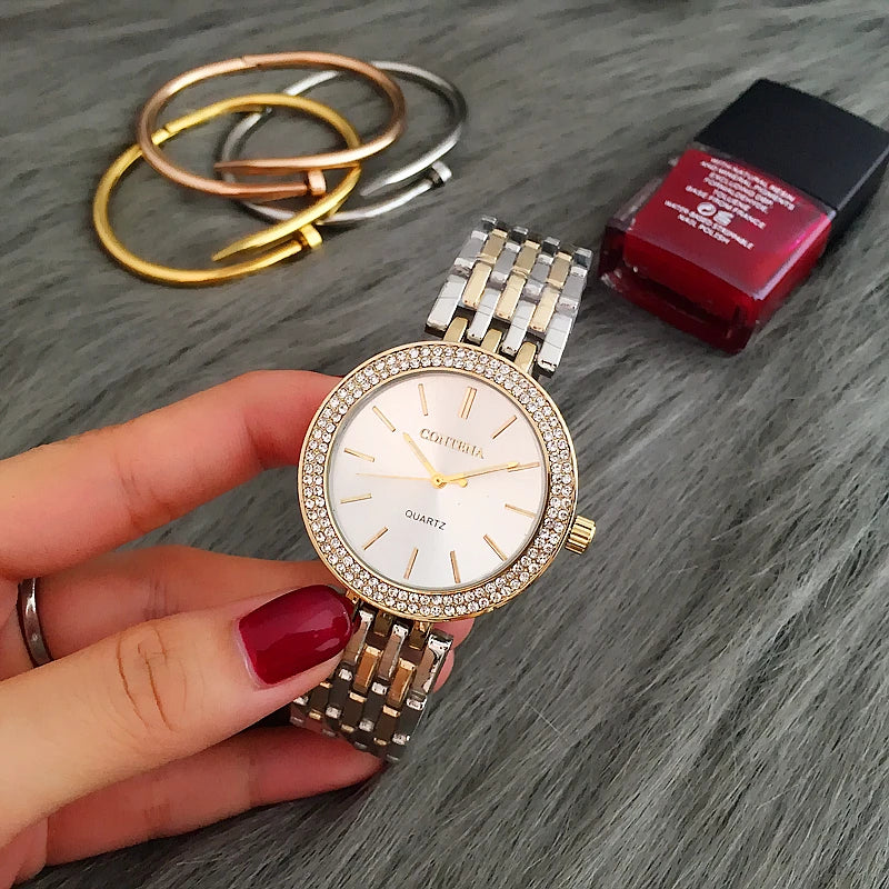 CONTENA Luxury Women's Silver Watch with Rhinestones - Stainless Steel Timepiece