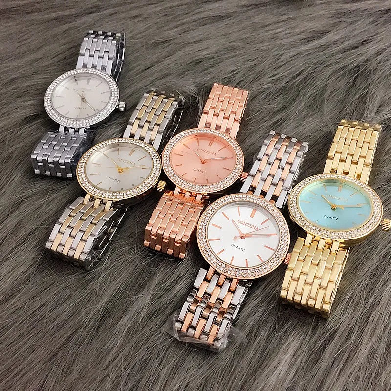 CONTENA Luxury Women's Silver Watch with Rhinestones - Stainless Steel Timepiece