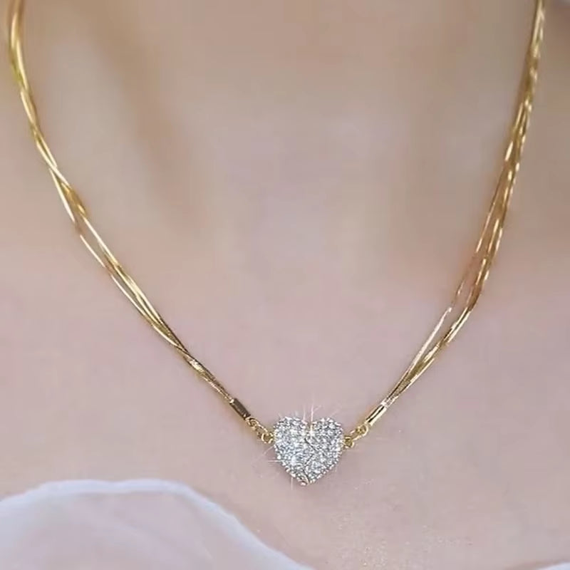 Luxury Exquisite Magnetic Attraction Love Necklace Choker for Women Collarbone Chain Heart Pendant Fashion Jewellery Gifts