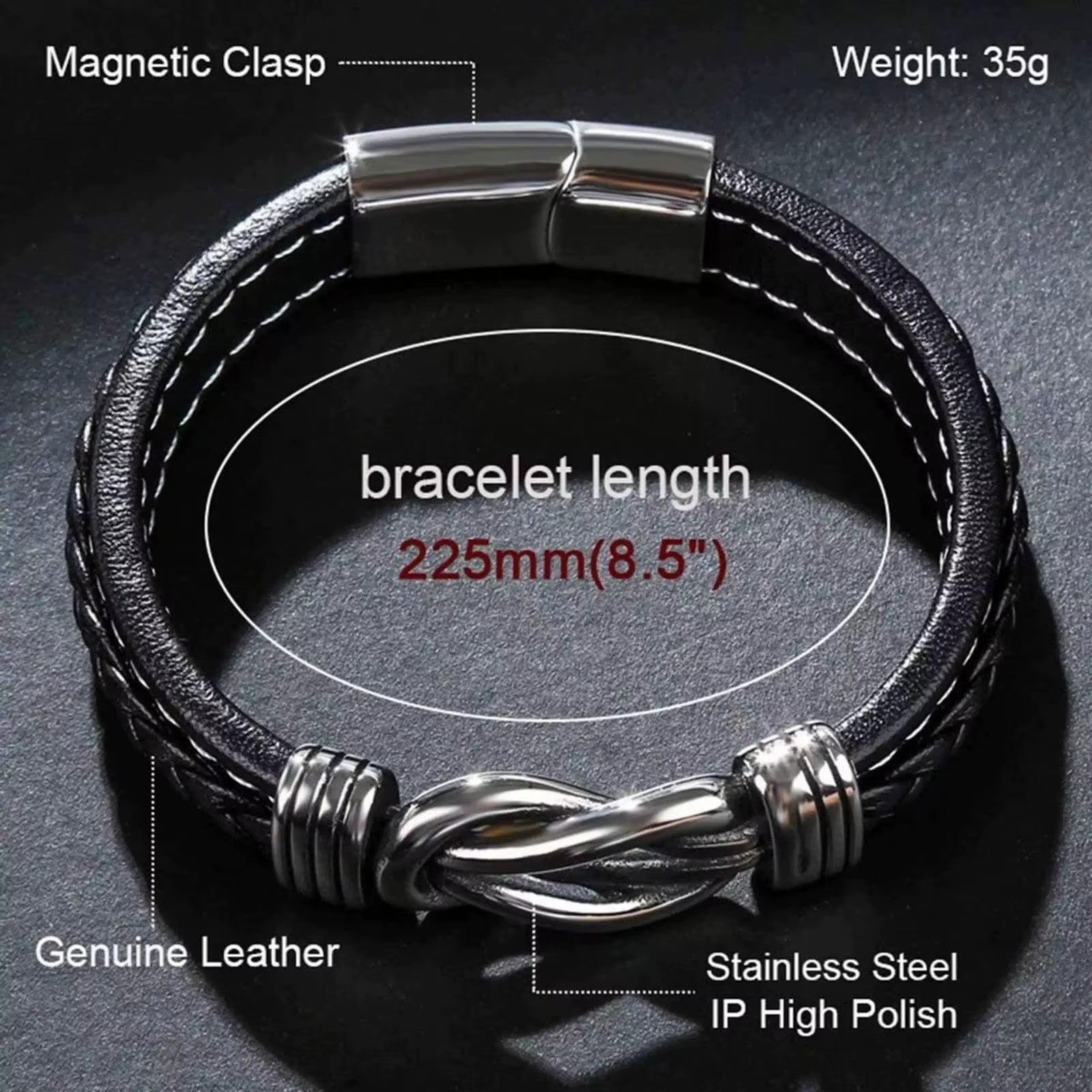 Braided Leather Knot Bracelet with Stainless Steel Magnetic Clasp - "To My Son, To My Grandson" Forever Love Jewelry Gift