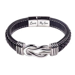 Braided Leather Knot Bracelet with Stainless Steel Magnetic Clasp - "To My Son, To My Grandson" Forever Love Jewelry Gift