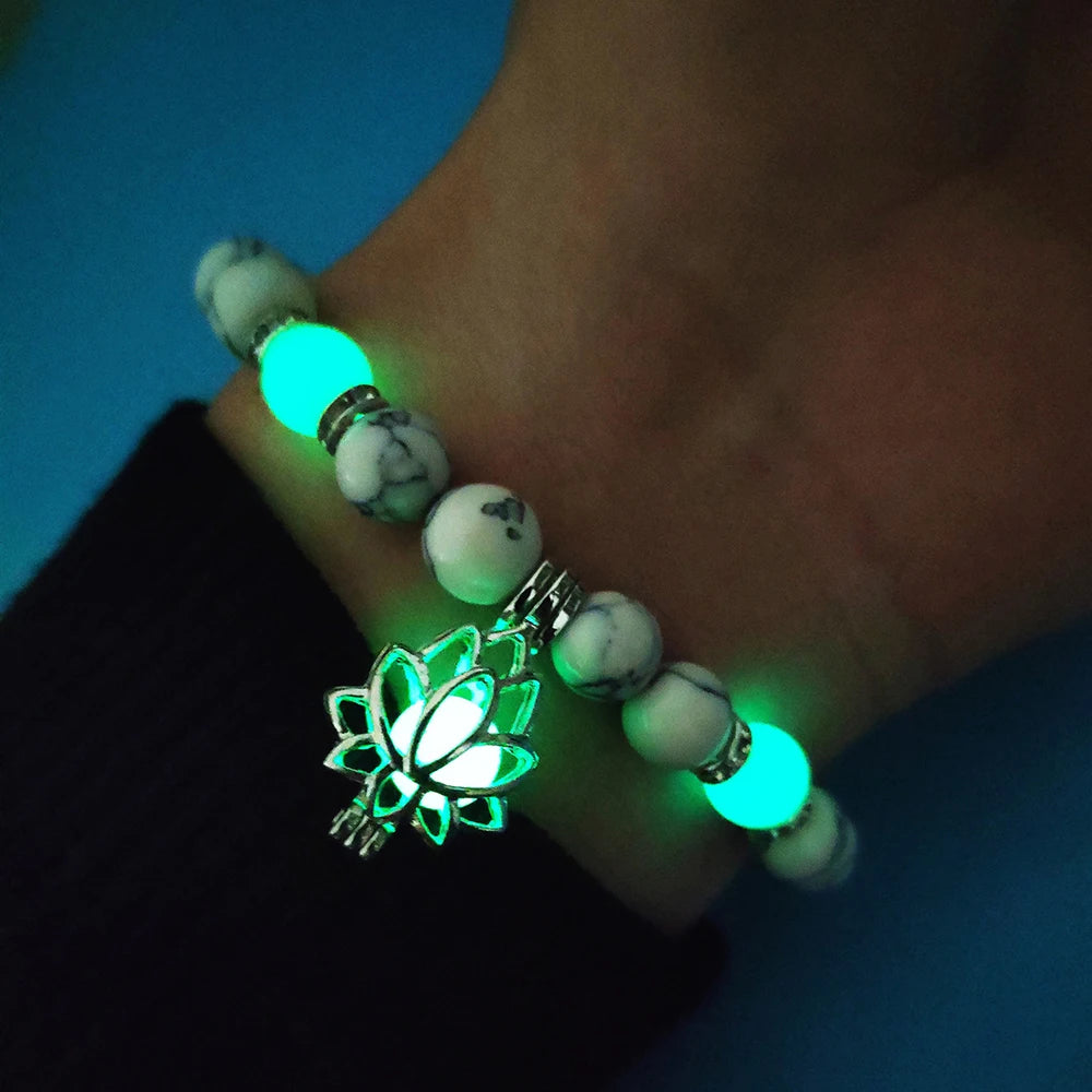 Luminous Glowing In The Dark Moon Lotus Flower Bracelet