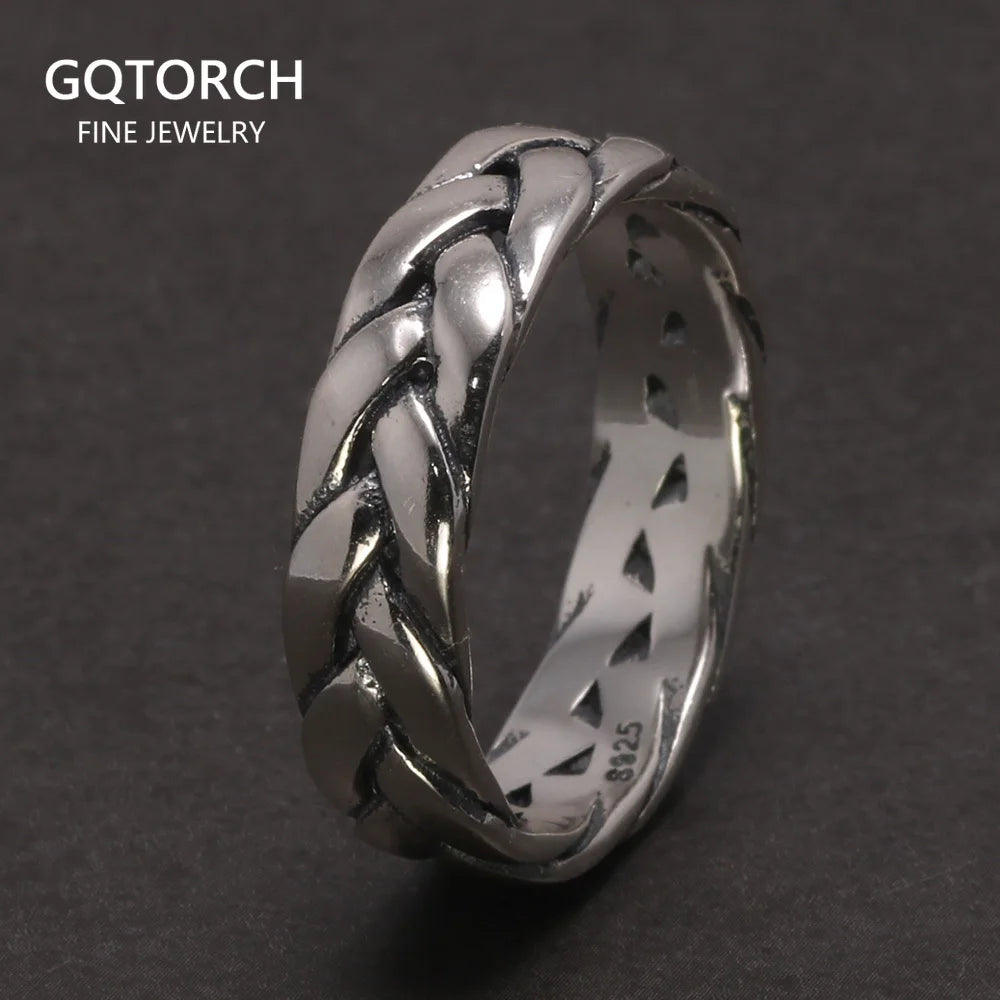 GQTORCH 925 Sterling Silver Viking Jewelry Braided Rings