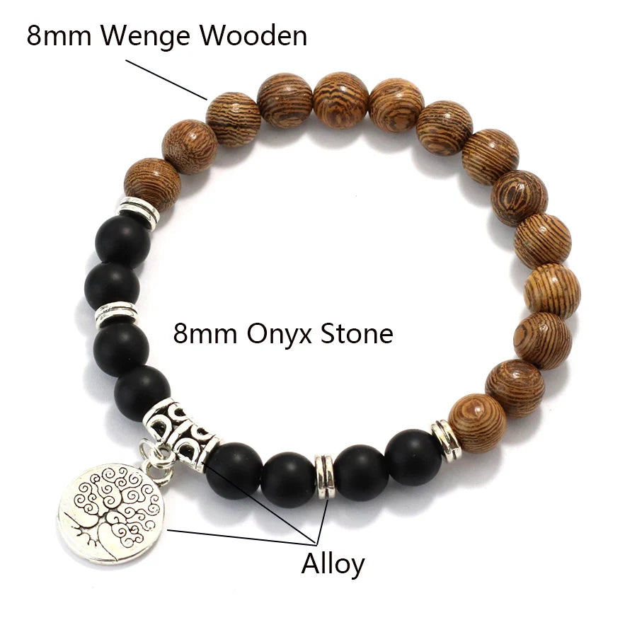 Natural Wooden Beaded Handmade Tree Of Life Bracelet
