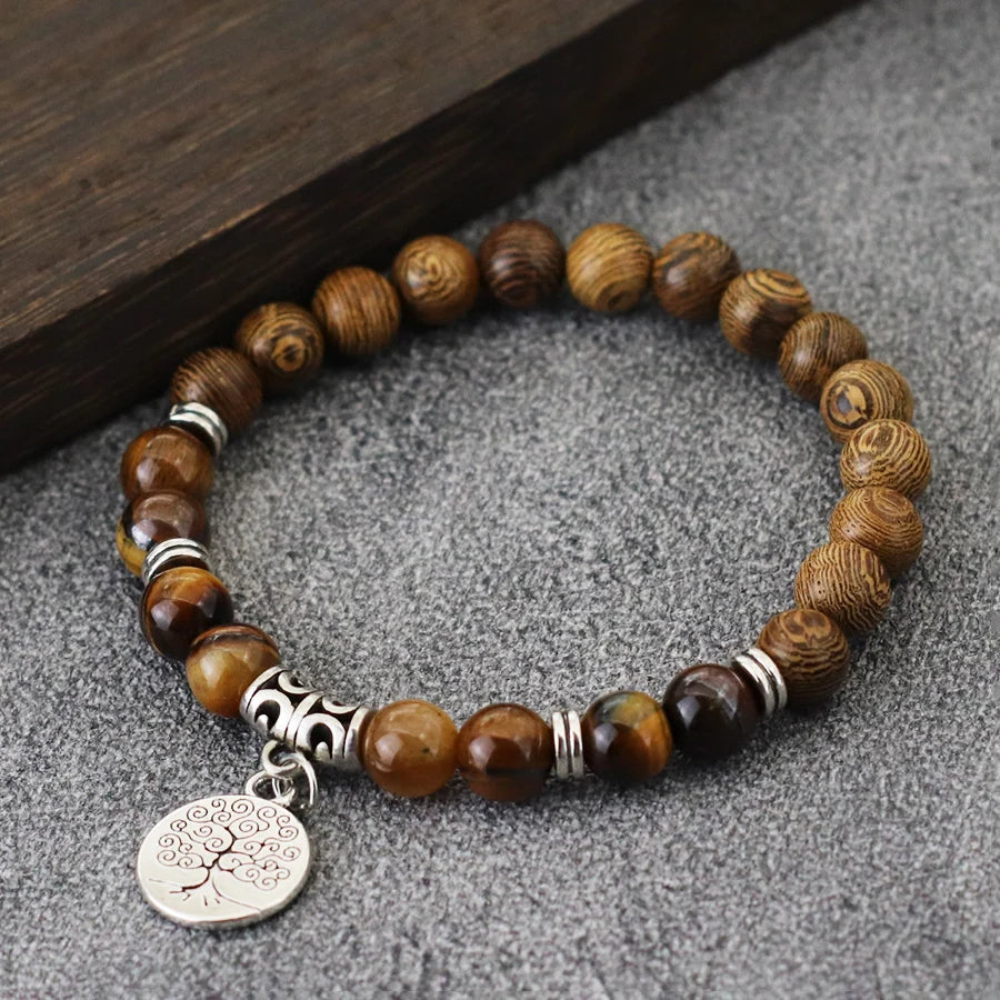 Natural Wooden Beaded Handmade Tree Of Life Bracelet