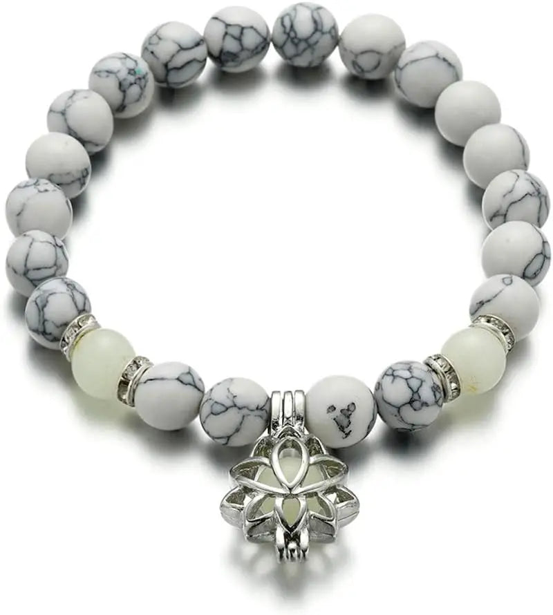 Dark Moon Lotus Flower Shaped Charm Bracelet  Natural Turquoise