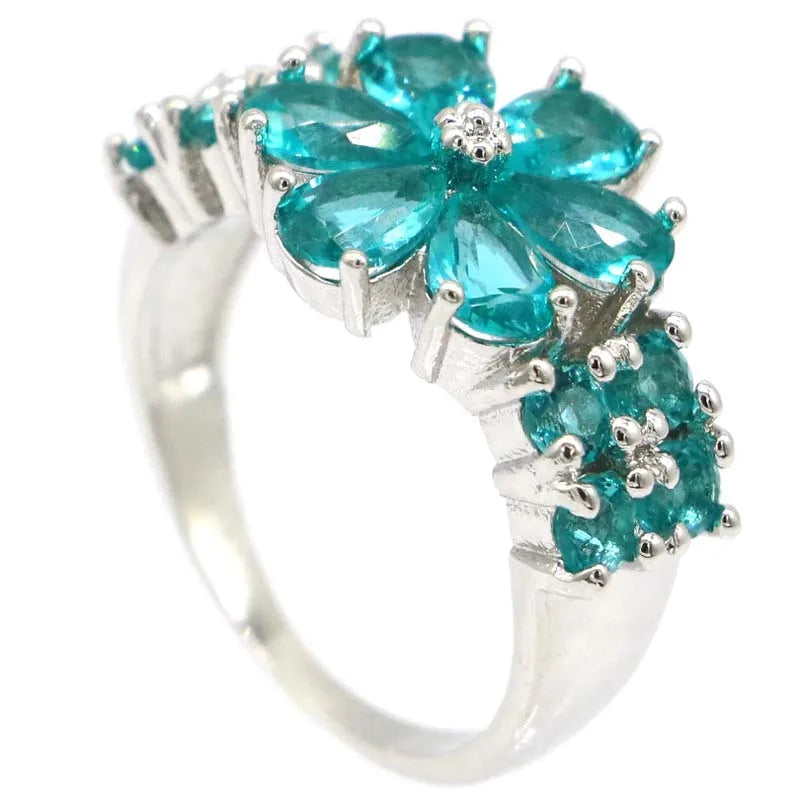 Real 925 Solid Sterling Silver Rings ue Aquamarine Rhodolite Garnet