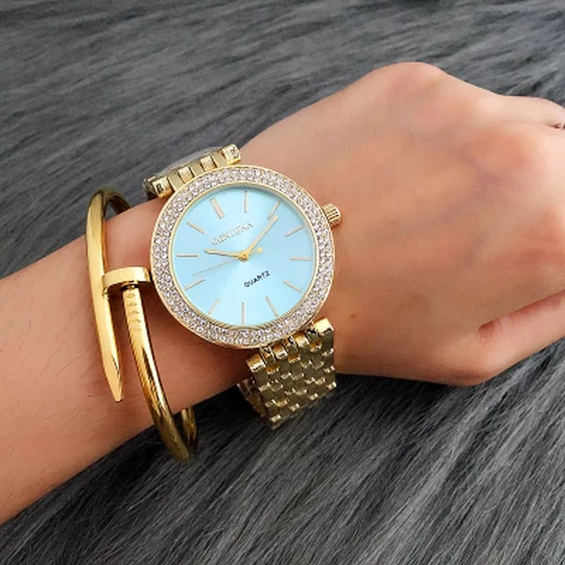 CONTENA Luxury Women's Silver Watch with Rhinestones - Stainless Steel Timepiece