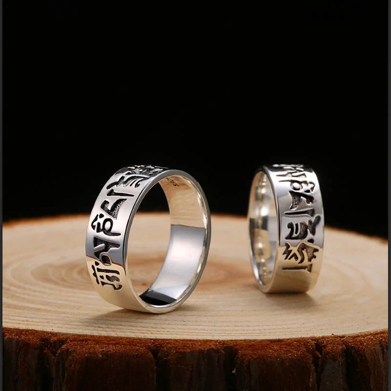 Unibabe Real Silver Spell Carving Closed Ring
