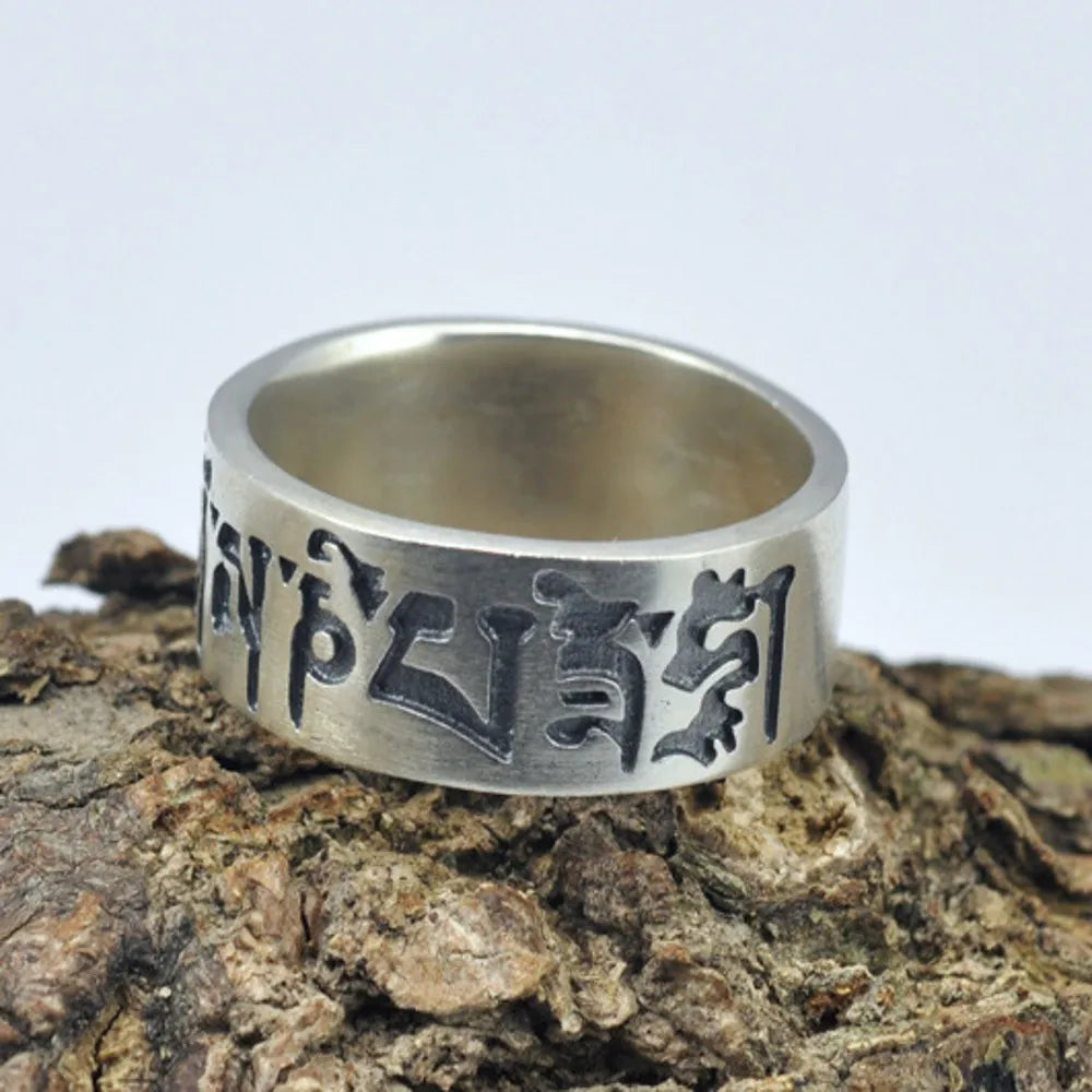 BOCAI S925 Sterling Silver Six-Character Mantra Ring