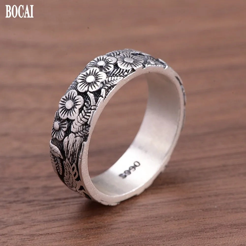 BOCAI New Real S990 Pure Silver Ring  for Man and Woman