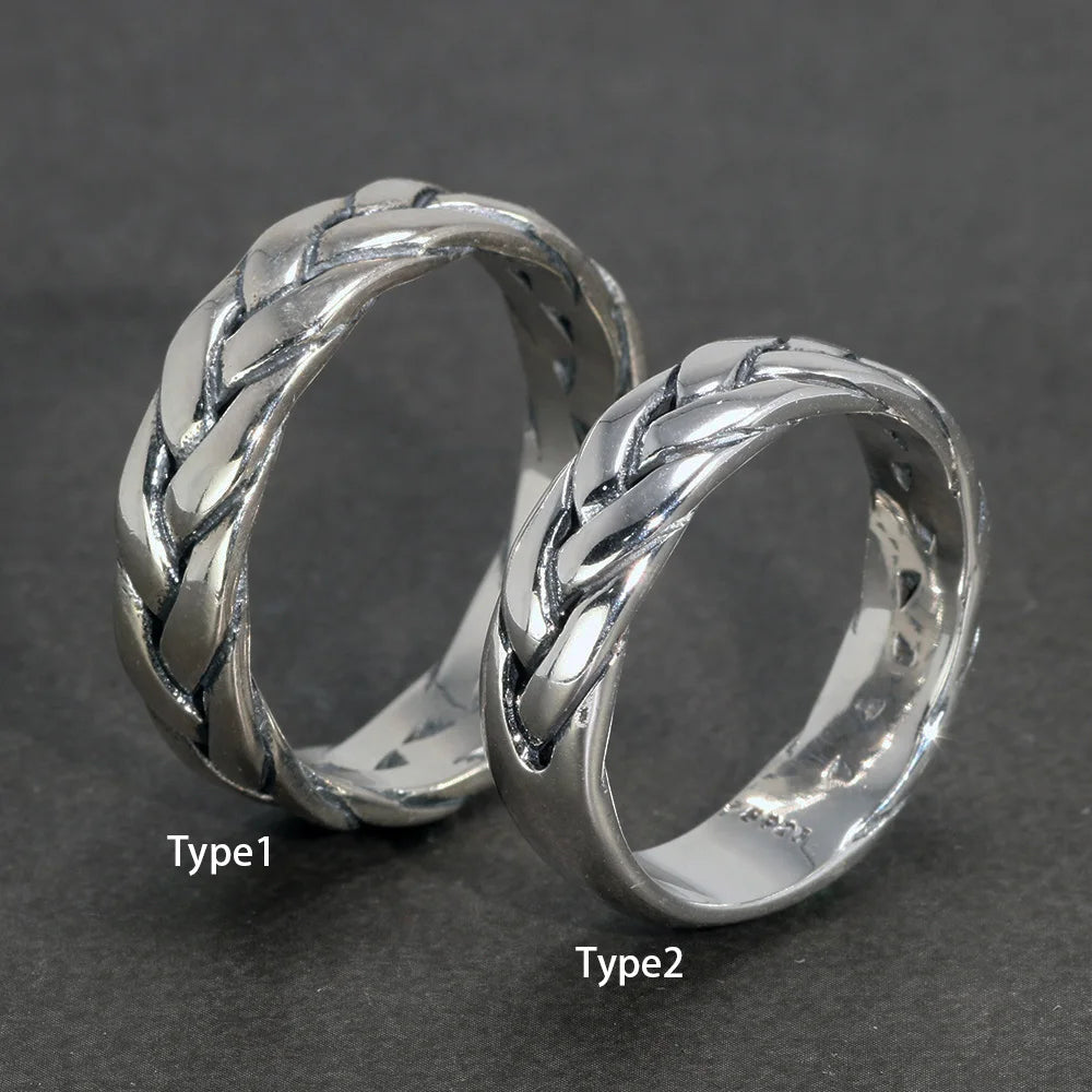 GQTORCH 925 Sterling Silver Viking Jewelry Braided Rings