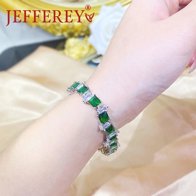 JEFFEREY 925 sterling silver emerald bracelet