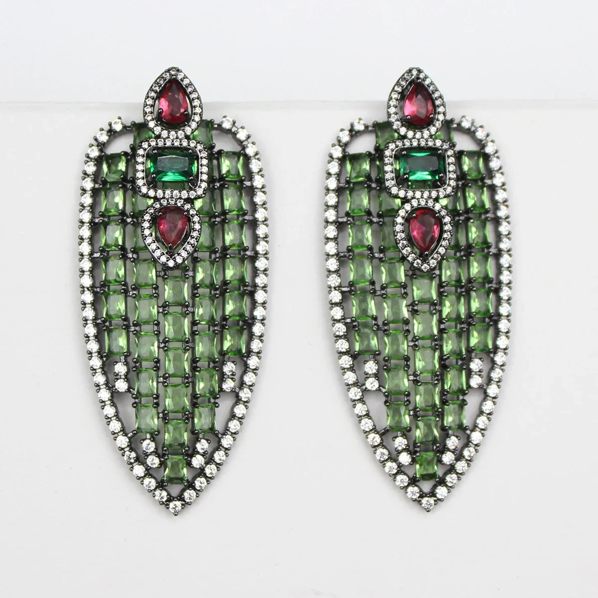 Big Green Leaf Dangle Earrings