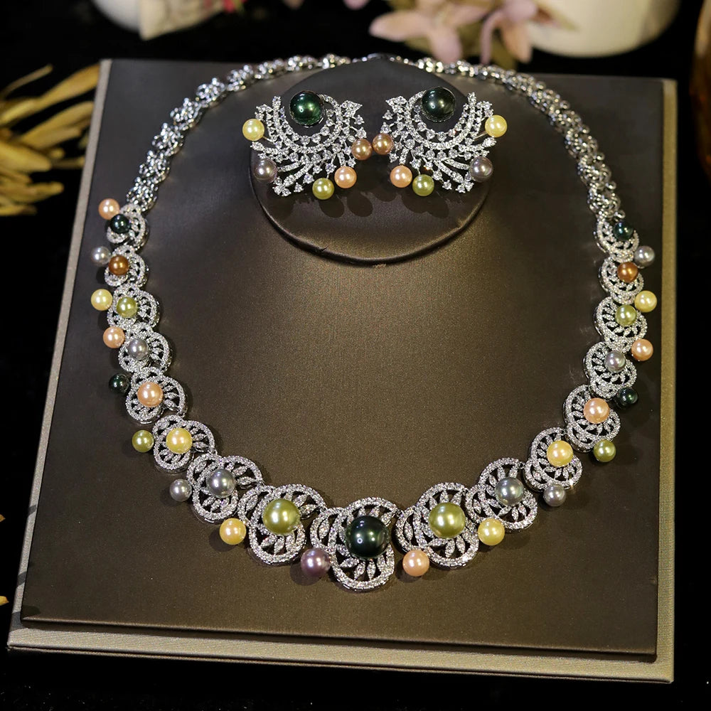 ASNORA White Cubic Zirconia Big Pearl  Jewelry Sets