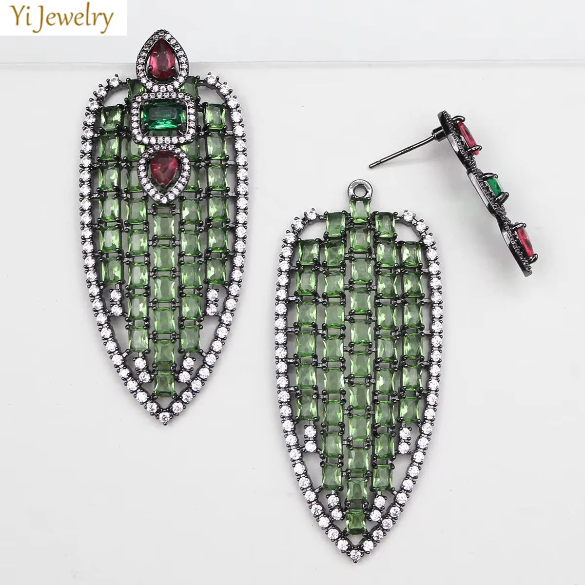 Big Green Leaf Dangle Earrings