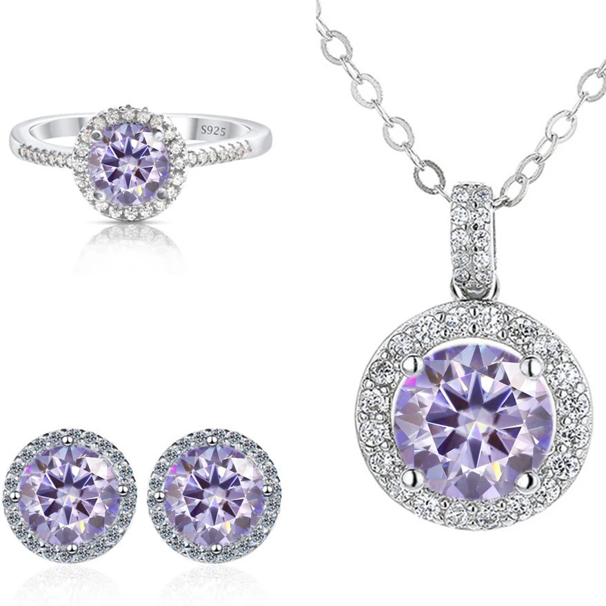 Parure de bijoux en argent sterling 925 et moissanite