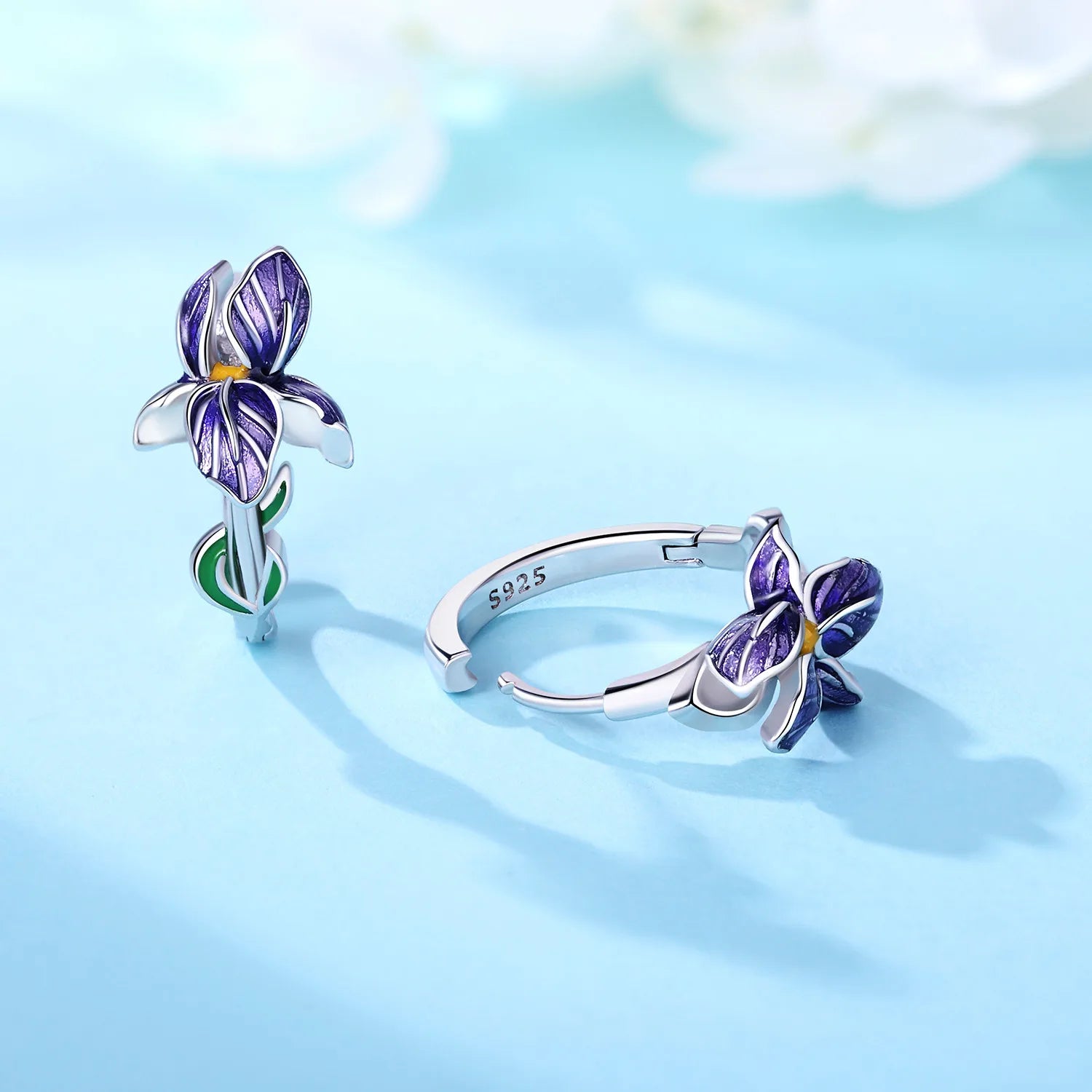 Boucles d'oreilles en argent sterling 925, série Fleurs violettes