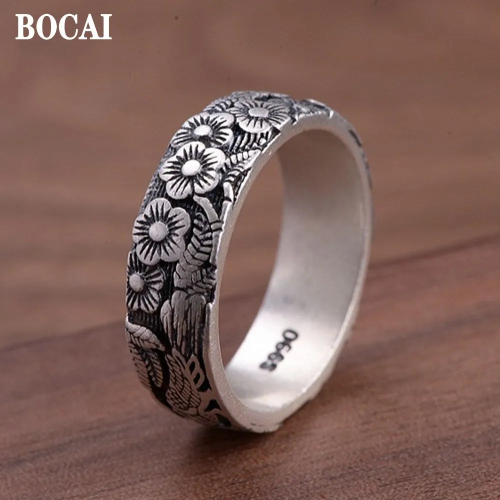 BOCAI New Real S990 Pure Silver Ring  for Man and Woman