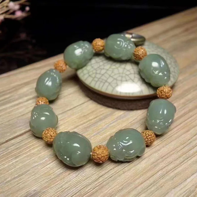 Natural Hetian Jade Qinghai Material Lake Green Pixiu Men's Bracelet