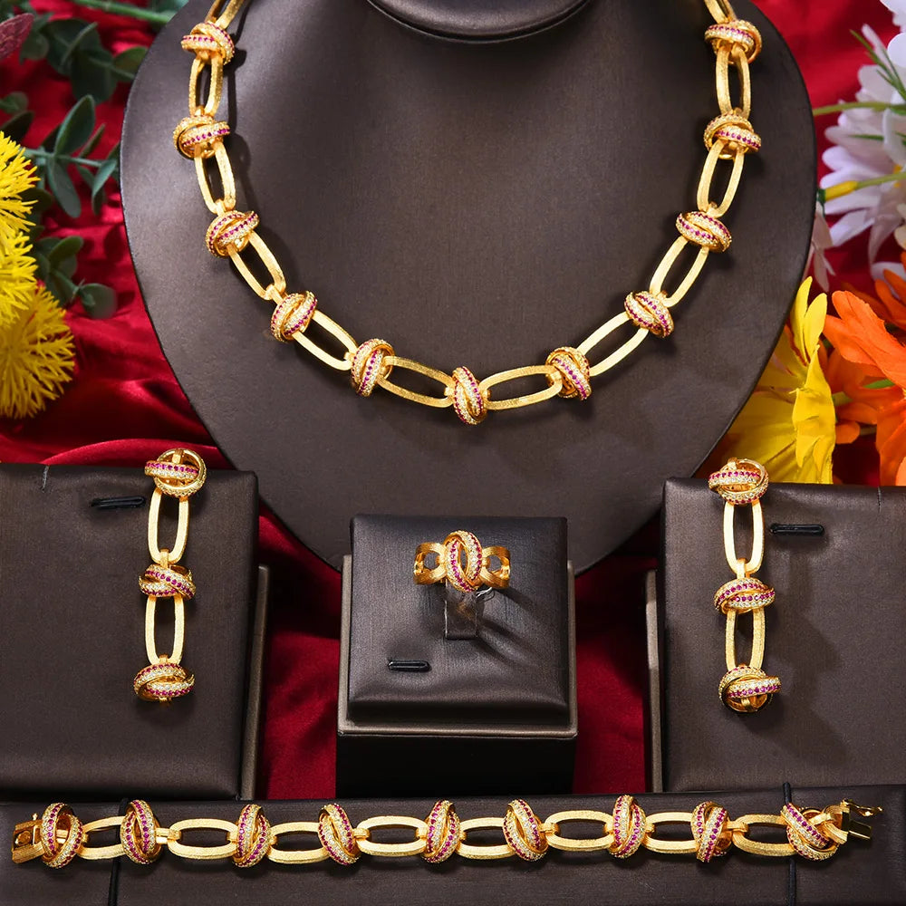 GODKI 4PCS Funny Twist Circle African Jewelry Set