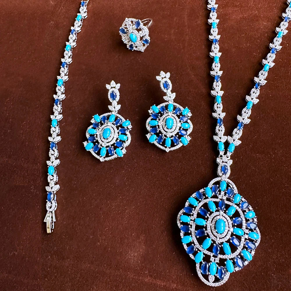 Missvikki  Luxury Turquoise Necklace Earrings Jewelry Sets