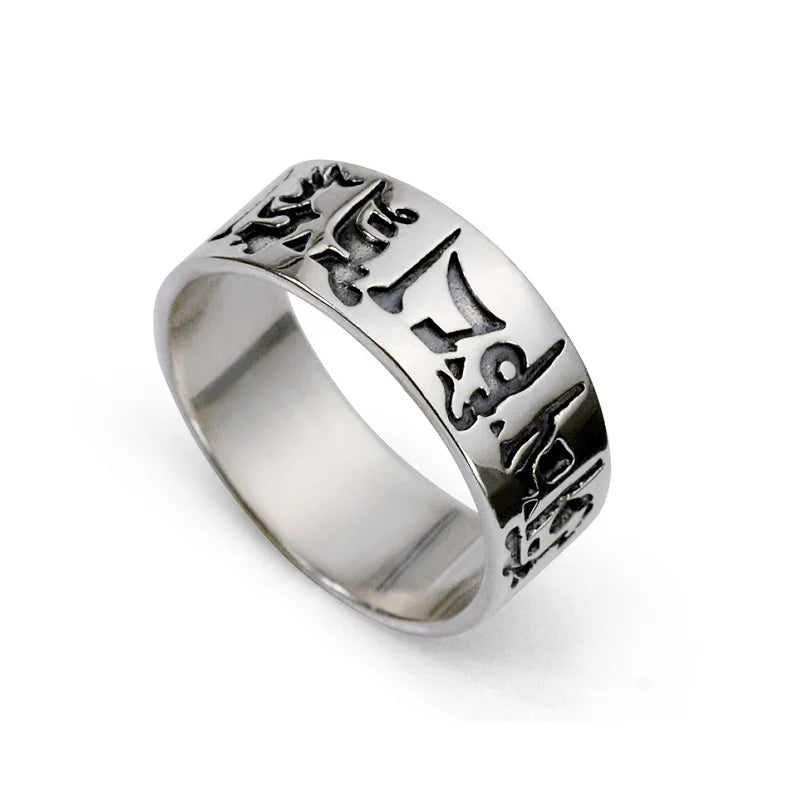 Unibabe Real Silver Spell Carving Closed Ring