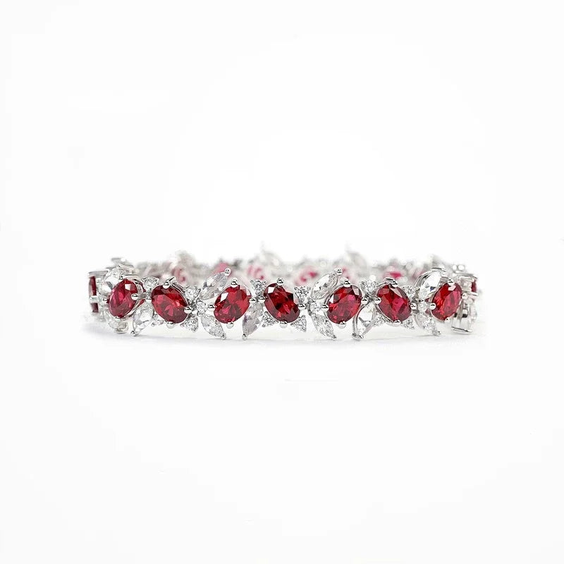 925 18K Gold Plated Silver Synthetic Zircon Ruby Oval Shape Bracelet