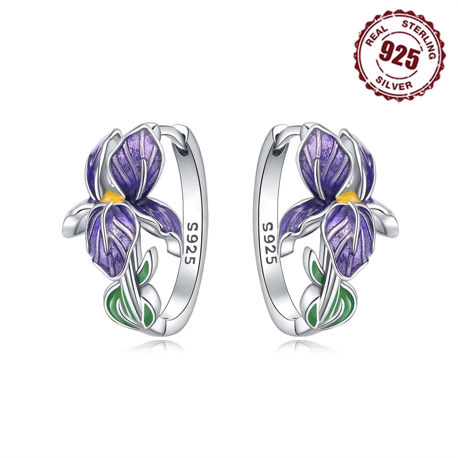 Boucles d'oreilles en argent sterling 925, série Fleurs violettes