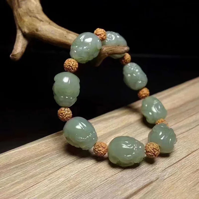 Natural Hetian Jade Qinghai Material Lake Green Pixiu Men's Bracelet
