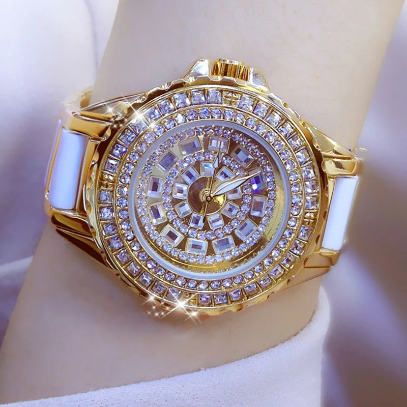 Women's Watches Full Diamond Watch Gold Bracelet Ceramic Strap